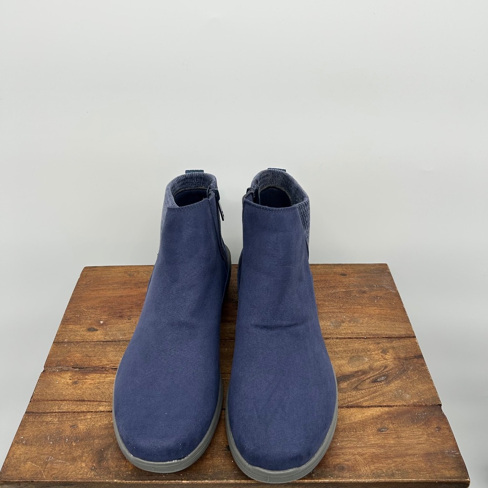 Ryka‎ Echo Low Women Blue Water Repellent Ankle Boots Suede Knit Zip A0163